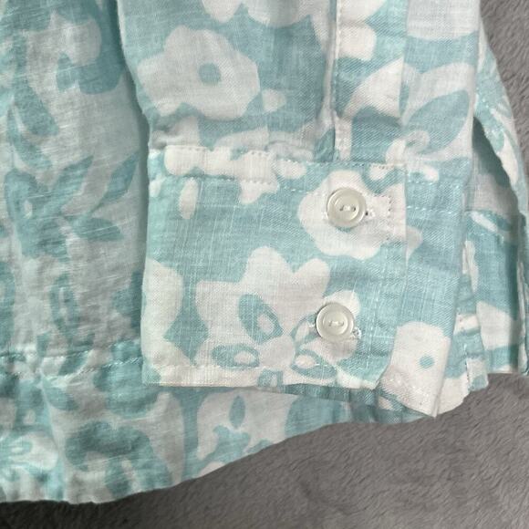 Charter Club Button-Up Linen Shirt Womens Sz 14‎ Floral Roll Tab Sleeve Coastal - Picture 5 of 14